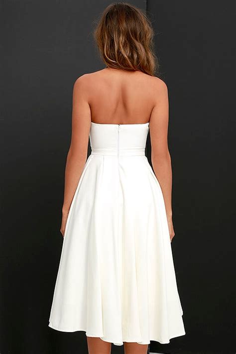 Lovely Ivory Dress Midi Dress Strapless Dress Tulle Dress White