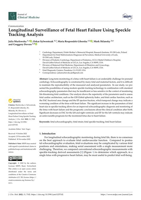 PDF Longitudinal Surveillance Of Fetal Heart Failure Using Speckle