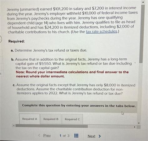 Solved Jeremy Unmarried Earned In Salary And Chegg