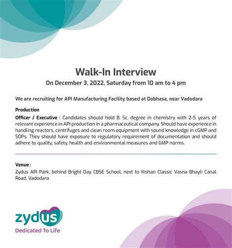 Zydus Group Walk In Interview On December Pharma Jobs Post