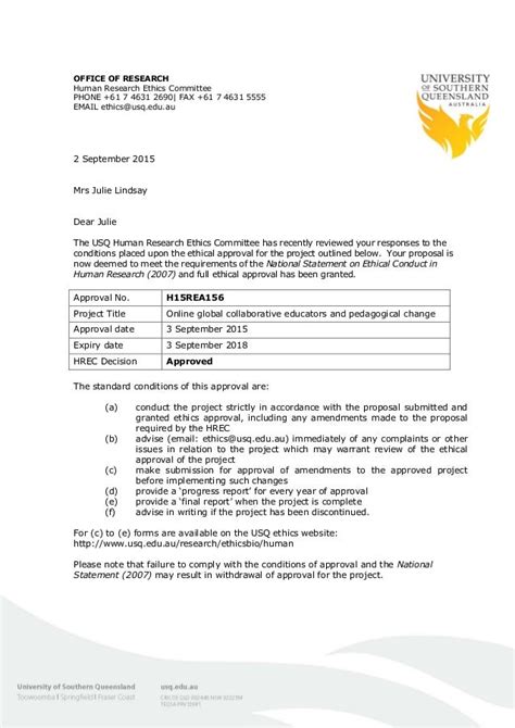 Human Research Ethics Committee Approval Letter 030915