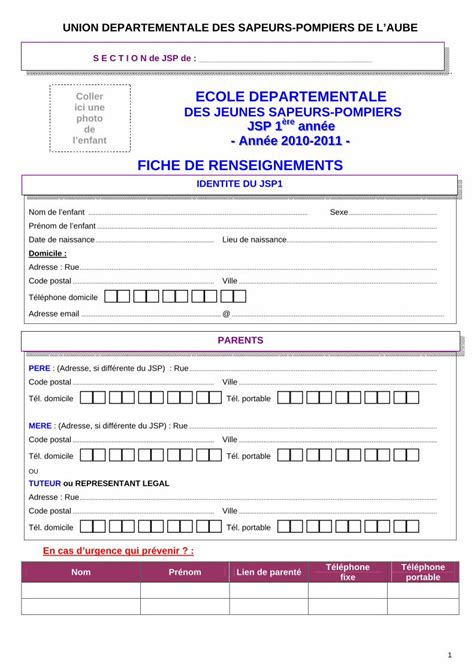 PDF FICHE DE RENSEIGNEMENTS SDIS 10 1 Parents Union