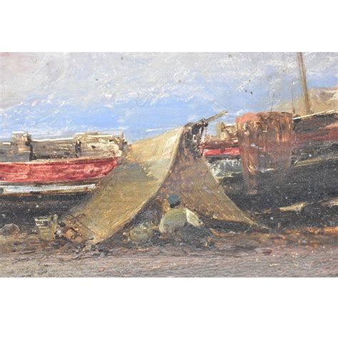 Proantic Tableau Marine Ancien Petite Marina Avec C Te Et P Cheur