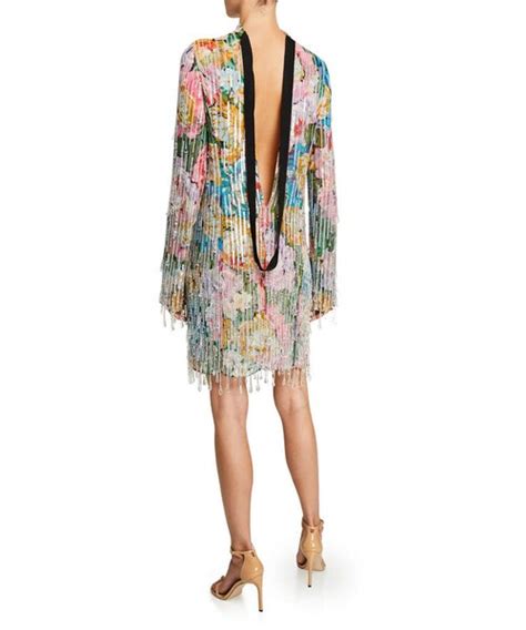 Escada Escada Beaded Floral Print Turtleneck Dress Wear