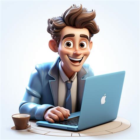 Premium Ai Image A Happy D Cartoon Man Using Laptop Siting On