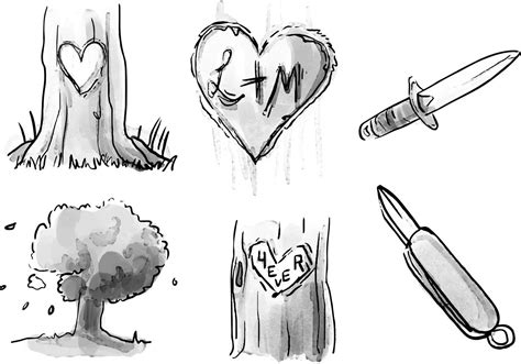 Heart Carved Tree Watercolor Vector Set Download Free Vector Art