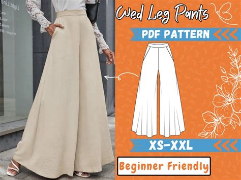 Wide Leg Pattern Pants Pdf With Pocket Xs Xxl High Waisted Pattern Women Pants Beginner Pants