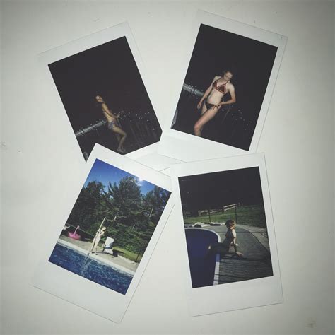 Four Polaroid Photos Of Women In Bathing Suits On A White Surface With