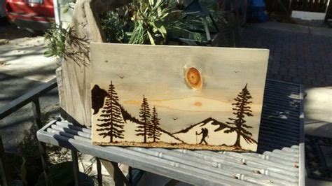 The Hiker A Hand Crafted Wood Burned Pyrography Fall Hiking Scene