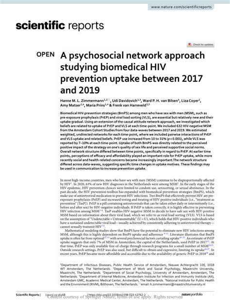 Pdf A Psychosocial Network Approach Studying Biomedical Hiv