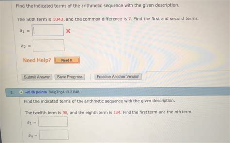 Solved Find The Indicated Terms Of The Arithmetic Sequence