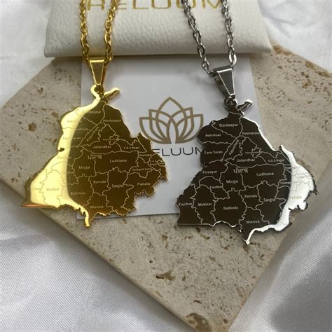 Large India Punjab State Map Outline Pendant Necklace Punjab Region