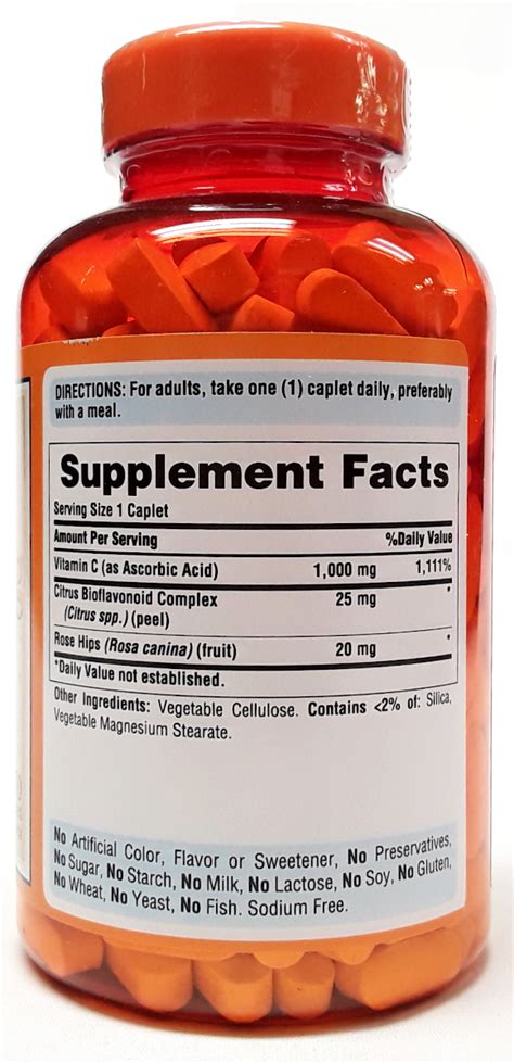 Puritans Pride Vitamin C 1000 Mg With Bioflavonoids And Rose Hips 250 Coated Caplets