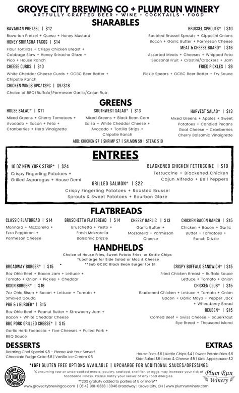 Menu — Grove City Brewing Company