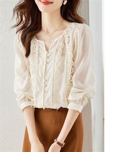 Zoe Classic Balloon Sleeve Lace Chiffon Top Roselili