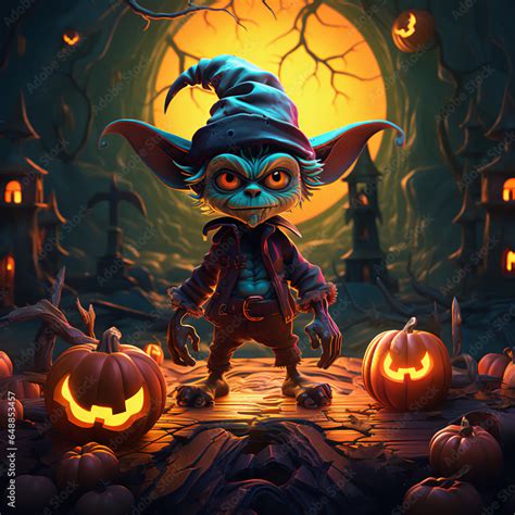 Vibrant Halloween Goblin Illustration In Conceptual Cartoon Style With