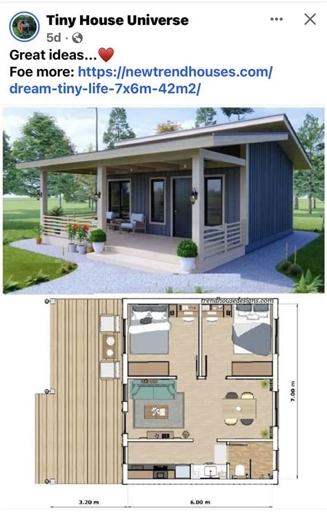 A Small House Is Shown With The Floor Plan And Measurements For Each