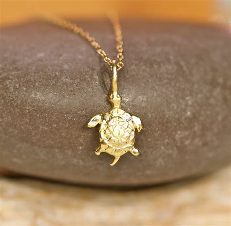 Gold Turtle Necklace Sea Turtle Jewelry Sea Animal Cute Charm Thin