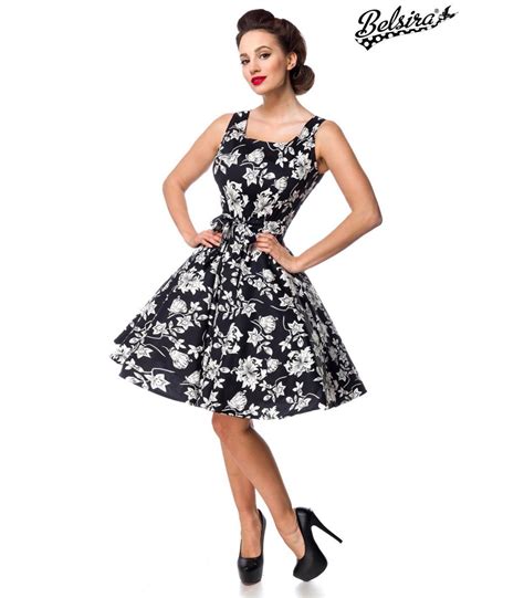 Kleid mit Blumen Muster Schwarz Weiß 50308 Belsiraonline günstig kaufen