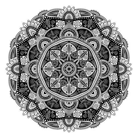 Black And White Floral Ethnic Mandala On White Background Digital Art By Jelena Obradovic