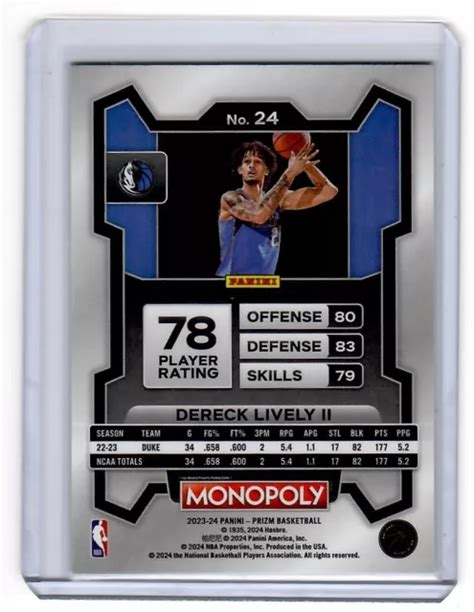 Dereck Lively Ii Panini Prizm Base Monopoli Rc Dallas