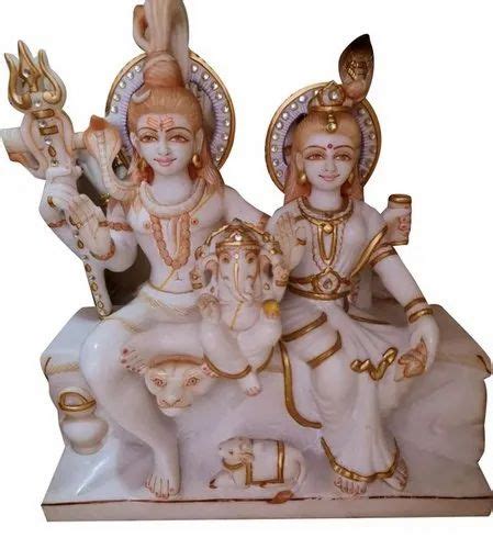 White Painted Polished Marble Shiv Parivar Statue For Worship Size 3