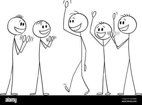 Crowd Or Team Applauds Or Celebrates A Person Vector Cartoon Stick