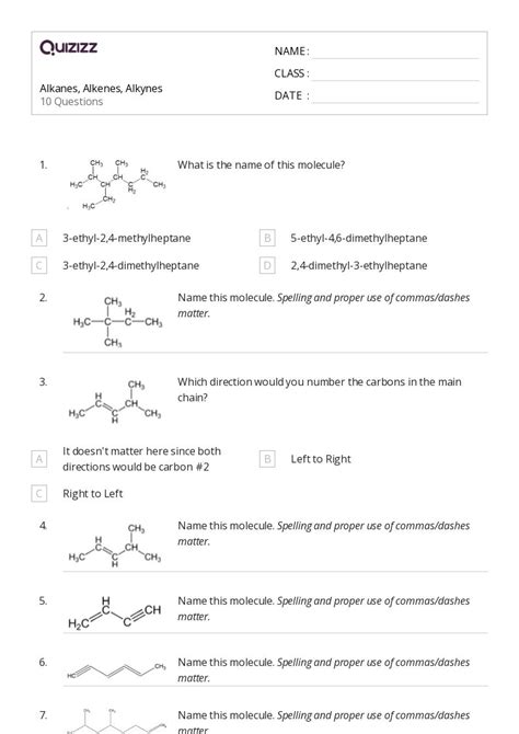 50 Alkenes And Alkynes Worksheets For 11th Class On Quizizz Free