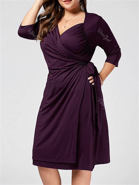 38 Off A Line Plus Size Knot Wrap Dress Rosegal