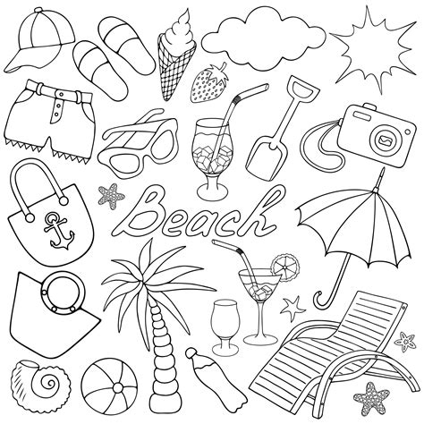 Beach Vacation Sketch Collection Of Summer Illustrations In Doodle