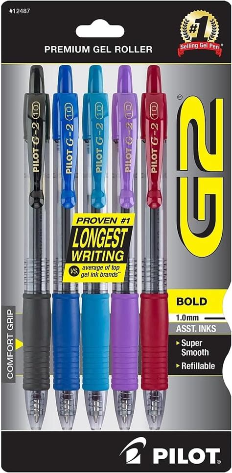 Pilot G2 Retractable Gel Pens Bold Point Assorted Ink 5