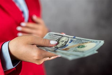 Female Beautiful Hands Count Dollar Bills Or Pay With Cash Stock Image