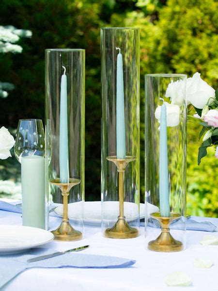 12 Taper Candles 12 Glass Chimneys And 12 Gold Timeless Taper Holders Yummicandles