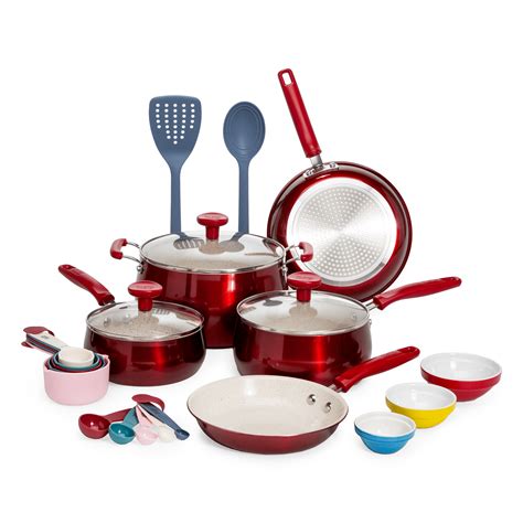 Tasty Clean Ceramic Piece Non Stick Aluminum Cookware Set Red