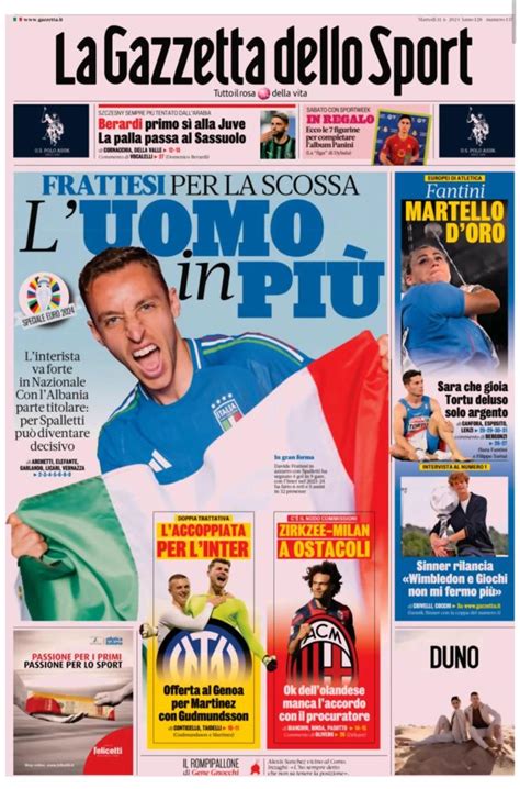 Gazzetta Dello Sport Frattesi L Uomo In Pi Berard S Alla Juve