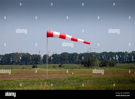 Windsock Weather Vane For Airfields Red And White Striped Fabric