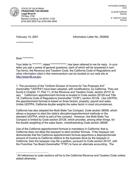 Information Letter 200808 California Franchise Tax Board State Of