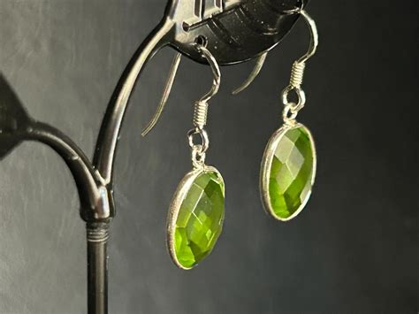 Sterling Silver Peridot Earrings Gemstones Drop Round Oval Faceted