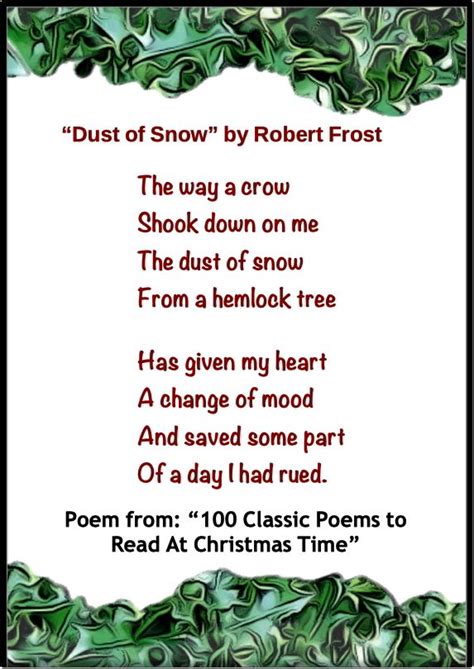 Dust Of Snow By Robert Frost Classic Poems Christmas Time Winter Poems