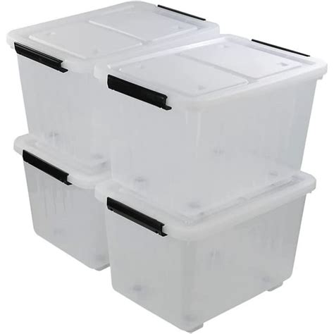 4 Packs 30 Quart Clear Storage Boxes with Wheels, Plastic Latching Bins ...