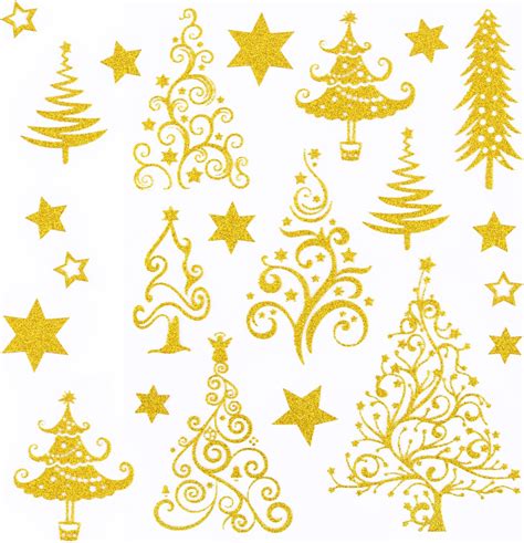 5 Feuilles Autocollants Sapin de Noël Étoiles Stickers Pailletées