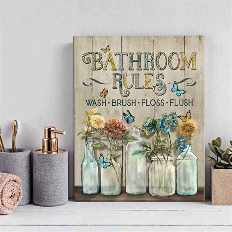 Bathroom Art, Bathroom Rules Sign, Vintage Bathroom Art