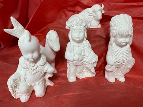 Ceramic Bisque Kimple13 Pcs Native American Indian Nativity Etsy