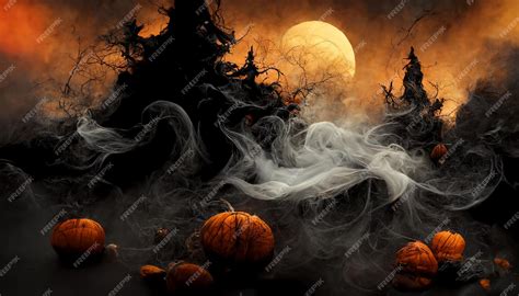 Premium Photo Halloween Pumpkin Horror And Smoke In Dark Background