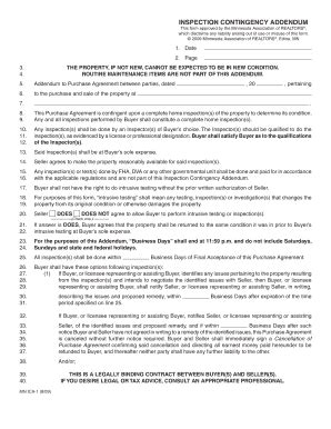 Inspection Contingency Addendum Jim Miner Fill And Sign Printable