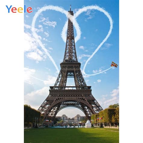 Yeele Eiffel Tower Love Heart Grassland Sky Clouds Photography