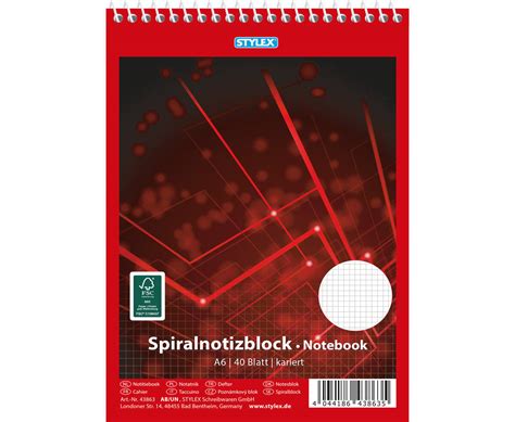 Spiral Notizblock Din A Kariert Stylex Schule Stylex