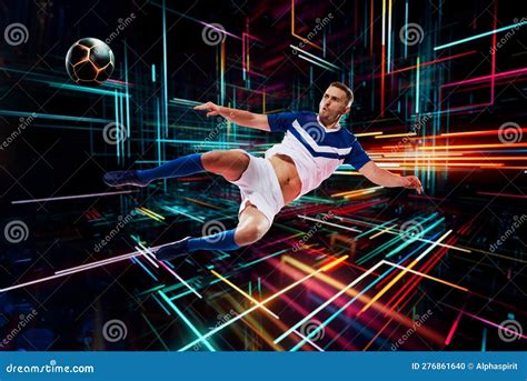 Football Scene With Soccer Player On Futuristic Digital Background