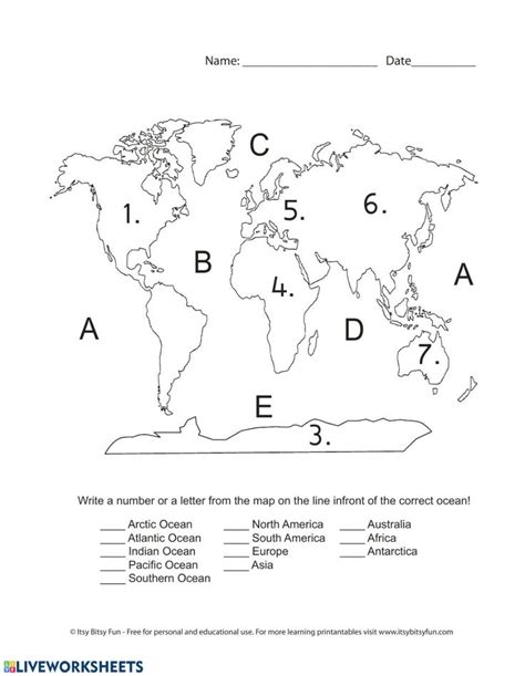 Worksheet Of Continents And Oceans