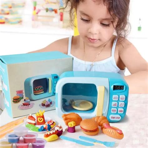 Kids Pretend Play Food Toy Microwave Oven Battery Operated With Light